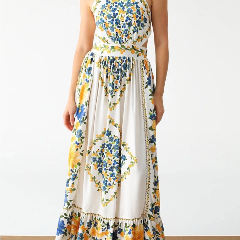 FARM Rio Blue and Yellow Floral Maxi Dress